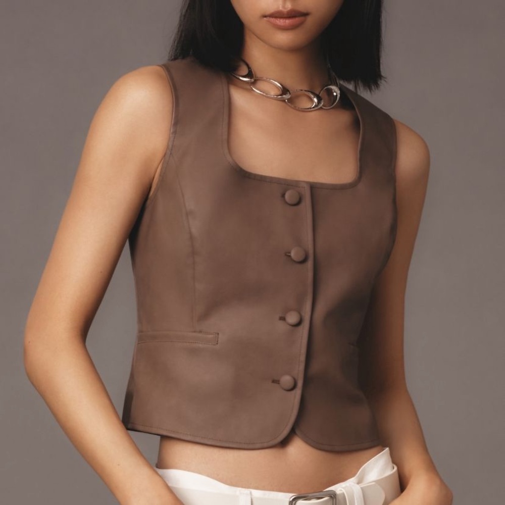 Anthropologie Flat White Taupe Faux Leather Vest-New! - Picture 1 of 5
